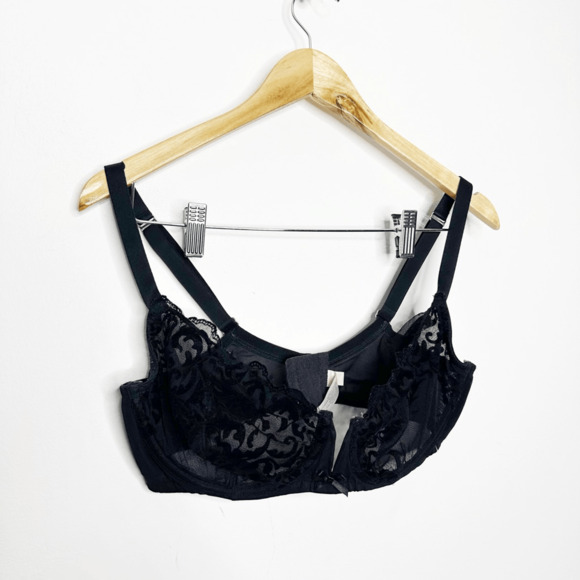 CACIQUE Full coverage Semi Sheer underwire bra black sexy womens 38DD - Picture 2 of 5